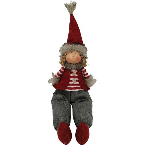 Rebecca Mobili Elf Nordique Gnome de Noël en Tissu Gris Rouge Décoration de Noël