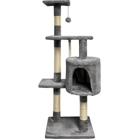 Albero per gatti - 40 x 40 x 110 cm - PALOMA - Grigio scuro - 3 piattaforme, 1 corda, 1 nicchia, pali per graffiare (1/5)