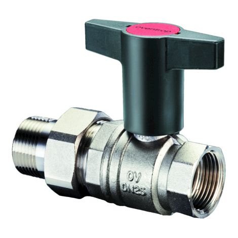 Oventrop Optiba Kugelhahn Knebelgriff DN 25 1" Innengewinde und Verschraubung mit Außengewinde PN 16, Messing (1/2)