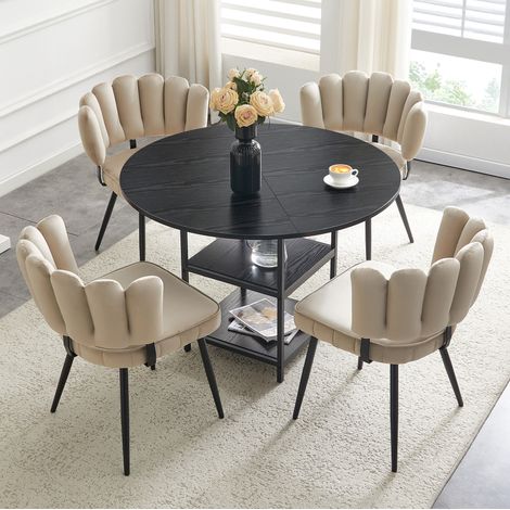 Set tavolo e sedie rotondo 107 cm, 4 posti, doppio vano portaoggetti, nero e marrone chiaro DESVIAE (1/5)