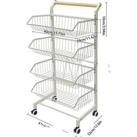 Carrito de cocina de cuatro niveles, fácil de mover, color blanco. (1/2)