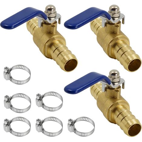 Vanne 3/4, 3 Pièces Robinet à Boisseau Sphérique en Laiton avec Double Embout (19mm) et 6 Colliers de Serrage, Robinet à Boisseau pour Contrôle de l’Air, Eau, Huile, Carburant (1/5)