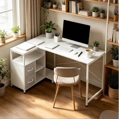 Bureau d'angle réversible avec prises, 80x120x75 cm OKMYHOME (1/5)
