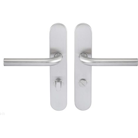 Bricard Tempo Pop 66460 - Set di maniglie in acciaio inox su piastra per porta bagno e WC (con dispositivo di bloccaggio) (1/4)