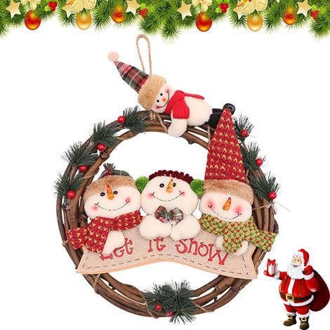 Schneemann-Hängegirlande, 29 cm, Rattan-Schneemannpuppe, Weihnachtspuppe, Hängegirlande, geeignet für Wohnzimmer, Kamin, Tür- und Fensterdekoration