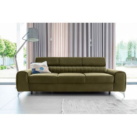 Sofa 3-Sitzer mit Schlaffunktion Schlafsofa ELENI Stoff Monolith Olivgrün (1/5)