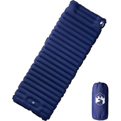 Matelas de camping autogonflant avec oreiller, convient à un usage individuel, bleu marine. (1/5)