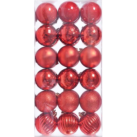 Lot de 36 Boules de Noël Assorties incassables pour Sapin de Noël, décoration à Suspendre, décoration saisonnière, fête, Mariage (Rouge, 3 cm)