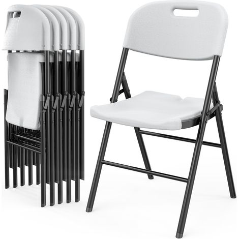 Lot de 6 chaises pliantes robustes en polyéthylène haute densité avec cadre en acier, chaises de jardin portables pour l'intérieur et l'extérieur, fête, mariage, conférence, jusqu'à 159 kg (1/5)