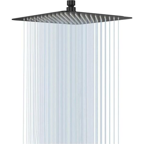 Pomme de Douche Noir, Tete de Douche Pluie 30 cm Pomme de Douche Carré en Acier Inoxydable 304 Pomme de Douche Anti Calcaire,Universelle Filetage 1/2 Pouce, Rotatif 360°, Facile à Installer
