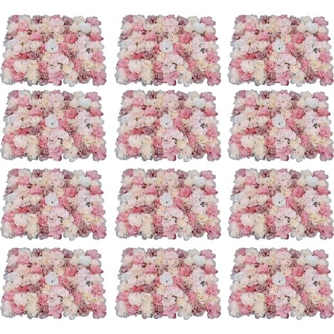 Blumenwandpaneel, realistische Kunstblumen, vielseitig für Innen- und Außenbereich, Rosa (1/5)