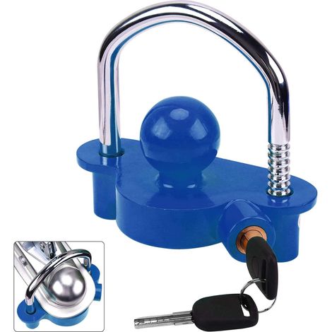 Antivol Remorque Antivol Remorque Attelée Cadenas Remorque Antivol Caravane Universel pour Remorque Caravane Bateau Boule d'Attelage Verrouillage 2 Clés (Bleu) (1/5)