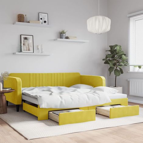Tagesbett Ausziehbar mit Schubladen Gelb 100x200 cm Samt vidaXL