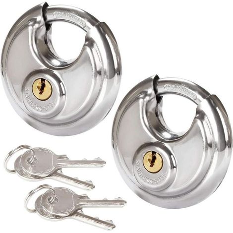 Lot de 2 Cadenas Circulaires de Sécurité, 60MM Cadenas Rond en Acier Inoxydable, Cadenas à Disque Résistant à la Rouille pour les Remises, les Garages, les Remorques (1/4)