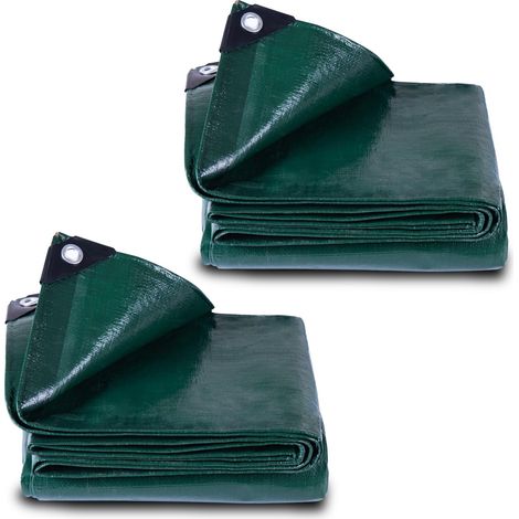 Lot de 2 bâches en tissu imperméable - 3 x 4 m - 150 g/m² - Bâche de protection imperméable avec œillets - Bâche en polyéthylène pour piscine, bois, meubles de jardin, voiture, bateau (1/5)