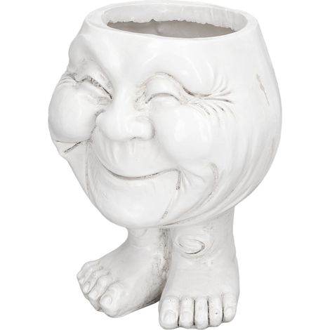 Pot décoratif en résine imperméable avec sculpture de visage amusant, blanc, type A (1/5)
