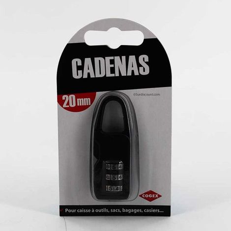 Cadenas à code - COGEX - 20 mm - 3 rouleaux - Haute protection - Noir