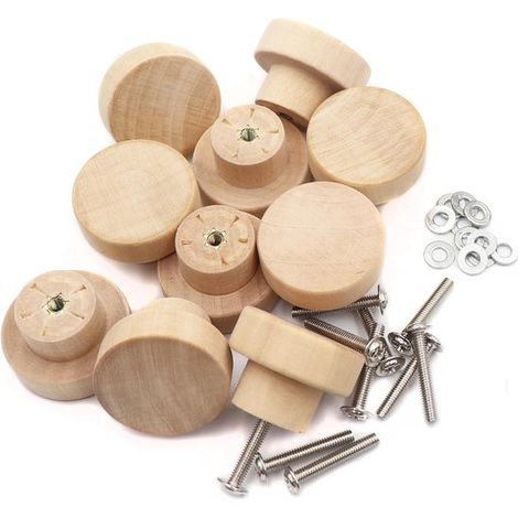 Lot de 10 tabourets ronds en bois brut de 3,5 cm (1 3 - 8 po) – Conviennent aux armoires, commodes et meubles (1/5)