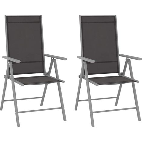 Lot de 2 Chaises de jardin pliables - Chaises d'extérieur pour terrasse/jardin Textilène Noir BV775036 - BonneVie (1/5)