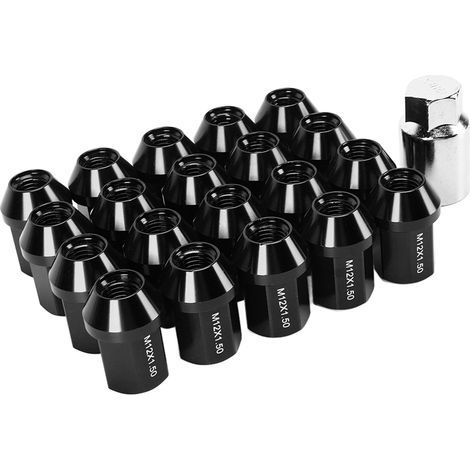 Écrous de Roue, 20 Pièces X1.5 écrous de Roue 35mm 6061 Aluminium Oy extrémité Fermée Remplacement pour 1983-2002 (BLACK) (1/5)