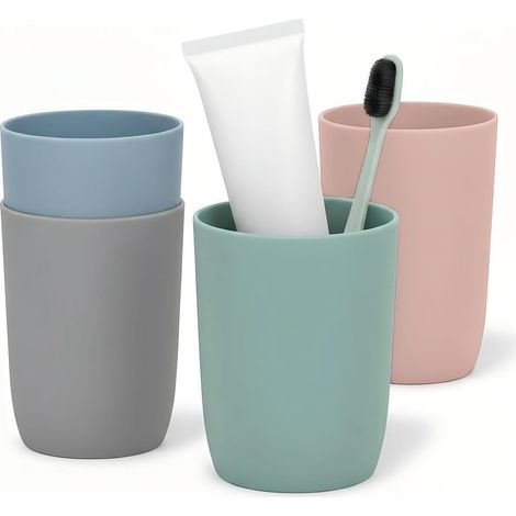 Lot De 4 Gobelets À Brosse À Dents Plastique 280 ML, 4 Couleurs, Pour Adultes, Adolescents Et Enfants