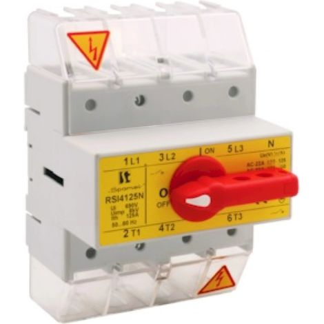 Interruttore di sezionamento 4P 125A con manopola sul sezionatore rosso RSI-4125W03