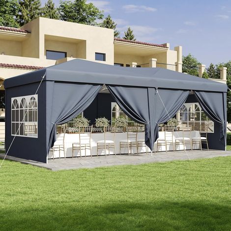 Aoxun Pop Up Gazebo 3x6m with 6 Removable Sidewalls, Waterproof Instant 10x20ft Tent, UV Protected Large Heavy Duty Party Canopy for Outdoor Events and Weddings (Blue) (1/5)