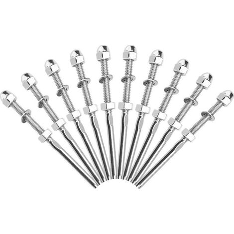 10 Pcs Tendeurs de Câbles Filetés Fendeur Câble Inox Garde Corps Câble Tendu Câble Inox Garde Corps Connecteur de Câble Métallique avec Écrou Joint pour Systèmes Gréement Garde-Corps 1/8 " (1/5)