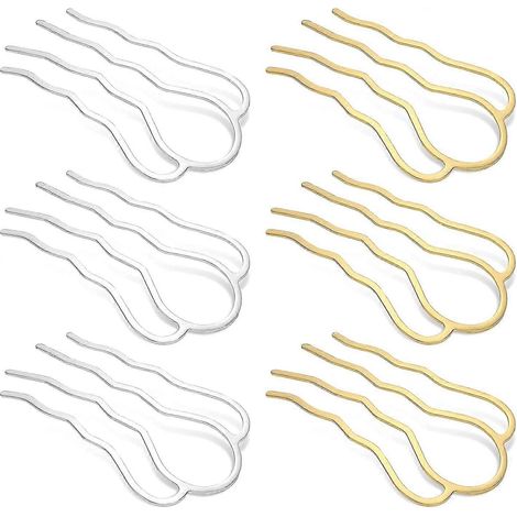Set mit 6 Haarspangen aus Metall, 90 mm, U-förmig, für Haarknoten, gold- und silberfarben. (1/5)