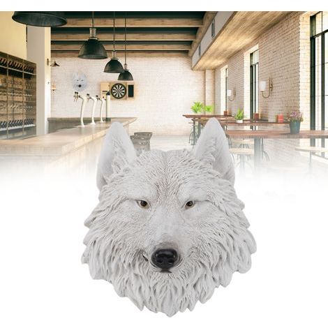 Sculpture Murale 3D de Tête de Loup Blanc Résine Décor Unique pour Salon Bar (1/4)