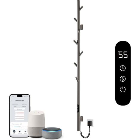Seche Serviette Electrique,Porte-serviettes électrique à tige unique,Serviette Murale Intelligent à Température Constante,Chauffe-serviettes,Sèche Serviettes Électrique,économie d'énergie-WiFi Gray (1/5)