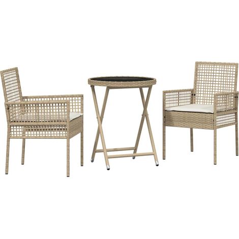 Ensemble bistro de jardin 3 pcs,Salon de jardin Beige Poly rotin CFW20319 (1/5)