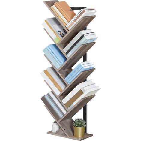 Bibliothèque à 9 Niveaux sur Pieds, Étagère en Forme d'Arbre, Meuble de Rangement pour Salon, Bureau, Décorative, Solide, Durable, Grège et Noir (1/5)