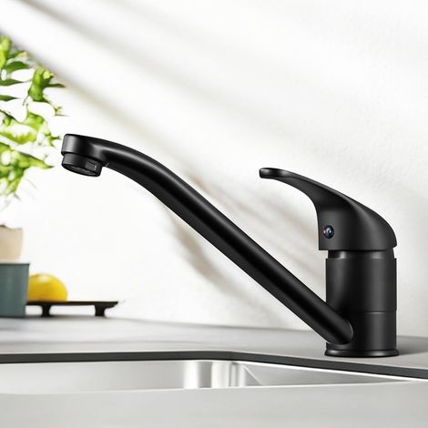 Robinet Cuisine Noir Monocommande, Mitigeur Cuisine Orientable à 360°, Robinets d'évier de Cuisine, Commande de Chaud et de Froid, Aciers Inoxydables (1/5)
