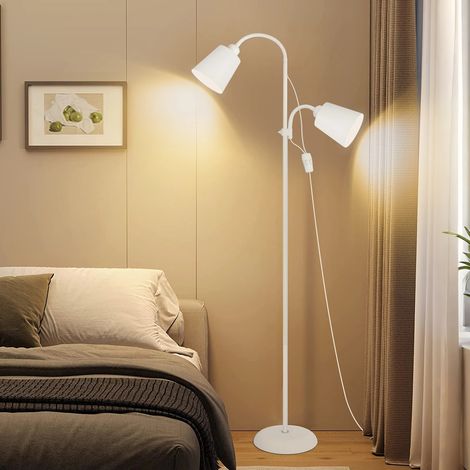 Lampadaire Blanc 2 Têtes E27 Pivotantes à 360°, Lampe de Lecture en Métal pour Salon, sans ampoules (1/5)