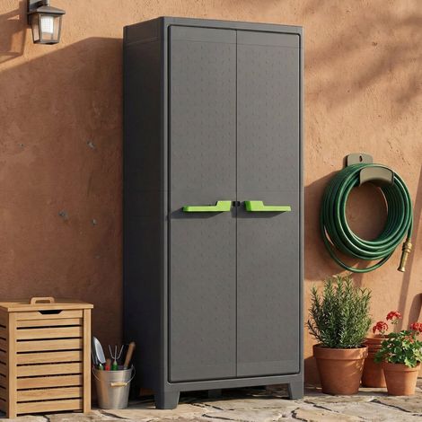 Dmora - Armario exterior Markham, Mueble para exteriores, Mueble de jardín multiusos, Contenedor para balcón o garaje, Made in Italy, 80x44 h182 cm, Gris (1/4)