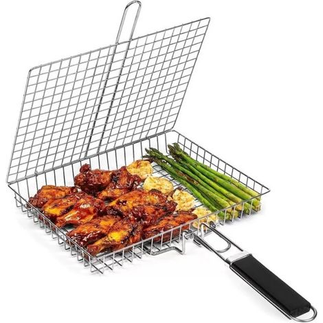 Paniers à griller pour poissons et légumes, grille à poissons pour barbecue, panier à griller en acier inoxydable pour légumes et crevettes (1/4)
