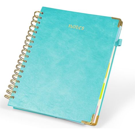 Youyijia Premium Leather Hardcover Wirebound Notebook B5 — 300 Pages (150 Sheets) with 5 Removable Dividers 5-Subject Spiral Notebook for School, Office, Meeting Notes & Business Gift (Blue) (1/5)