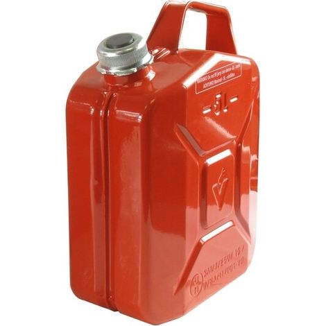 Bidón metálico de 5 litros. Pintura exterior en polvo de color rojo. Tratamiento interior anticorrosivo y resistente a