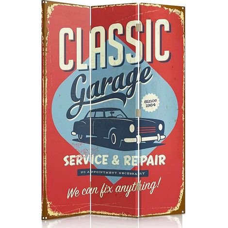 Paravent Style Rétro Garage - Déco Élégante et Pratique - 110 x 180 cm - 1 face déco, 1 face noir