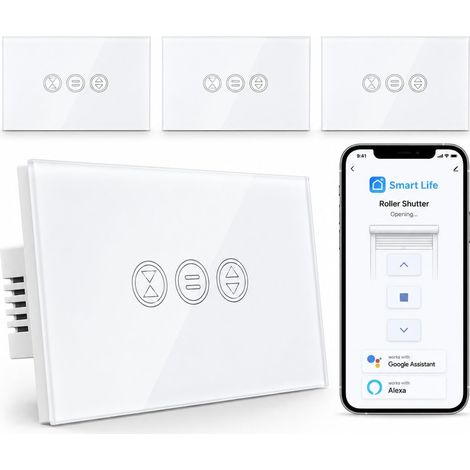 Interrupteur WiFi pour rideaux, interrupteur tactile, contrôlable par application ou voix via. Interrupteur à distance pour volets roulants AC 600 W et volets (1/5)