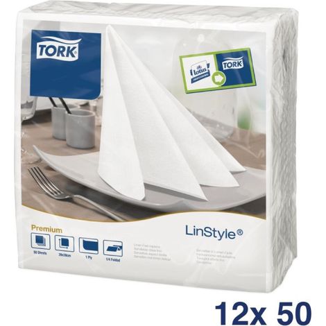 Serviettes blanches Linstyle 400x400 (lot de 600) - TORK (1/3)