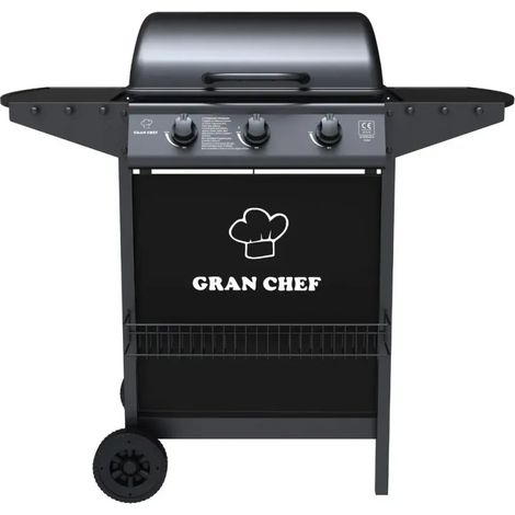 Barbecue a Gas da Esterno 107x55x95,5H cm a 3 Fuochi Acciaio Nero (1/3)
