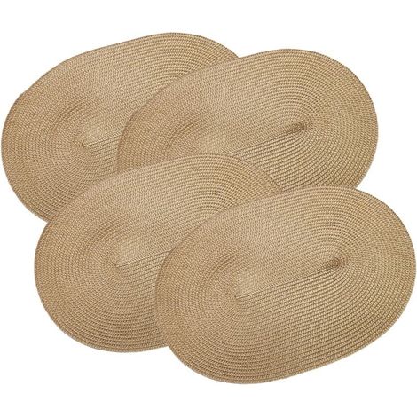 ZVD Juego de 4 manteles individuales ovalados de arpillera beige (30 x 45 cm) (1/4)