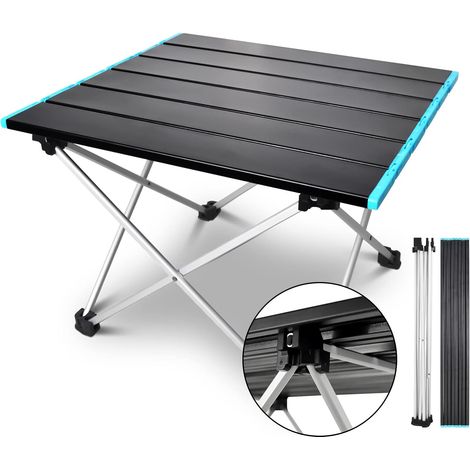 Table de Camping Portable en Aluminium Léger, Facile à Transporter, Parfaite pour le Camping, le Pique-Nique, la Cuisine, le Jardin, la Randonnée (Noir+Bleu, 40x34.5x29.5cm) (1/5)
