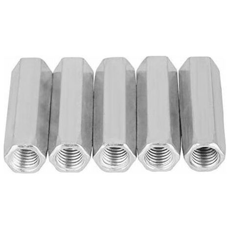 5 pezzi M10 Dado a stelo lungo Dadi di accoppiamento esagonali in acciaio al carbonio Dadi esagonali Dado a bussola Elementi di fissaggio filettati (M1040)