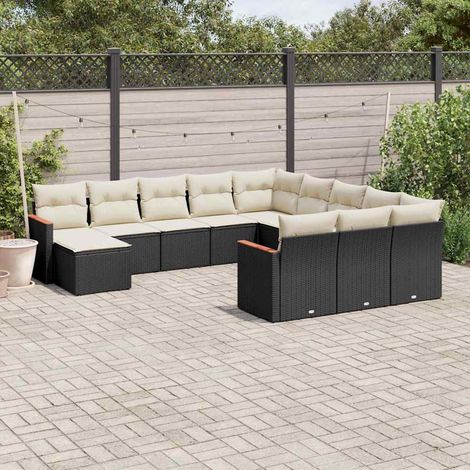 Ensemble de canapé de jardin 12 pièces avec coussins, en polyrotin noir (1/5)