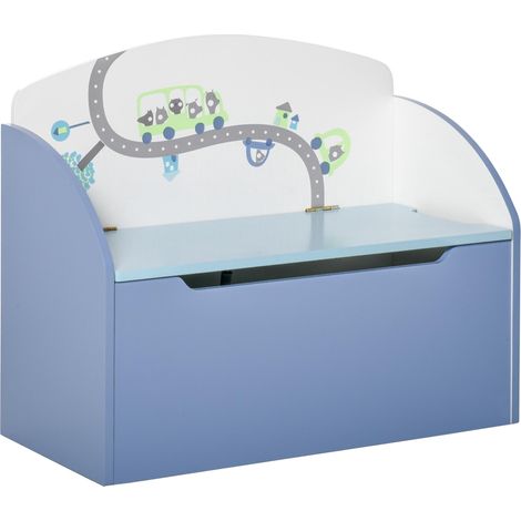Banc de rangement pour jouets 2 en 1 en bois, coffre avec dossier pour enfants de 3 à 6 ans, 60 x 30 x 50 cm, bleu (1/4)
