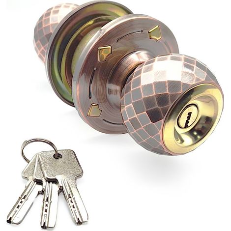 Manilla de puerta robusta de aleación de aluminio, cerradura de bola con acabado de espejo, incluye 3 llaves – para dormitorio, baño, aula o trastero, fácil de instalar en puerta de madera o puerta pr (1/4)