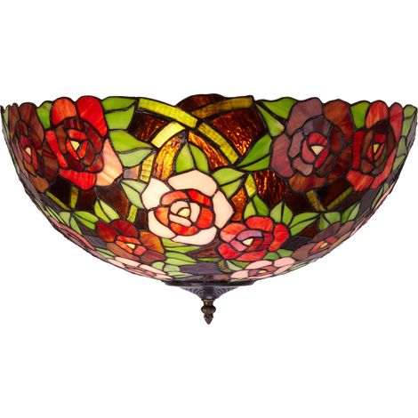 Plafonnier fixé au plafond avec abat-jour Tiffany diamètre 45cm Série New York